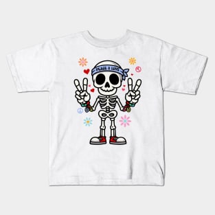 Peace And Love Funny Skeleton Design Kids T-Shirt